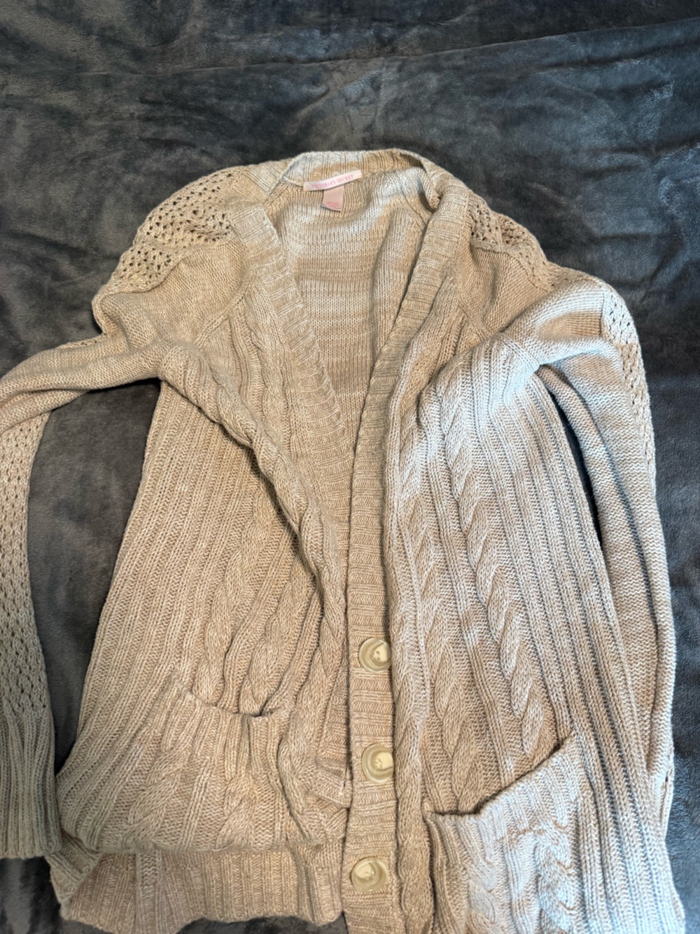 Victoria's Secret Cream Cable Knit Button-Up Cardigan